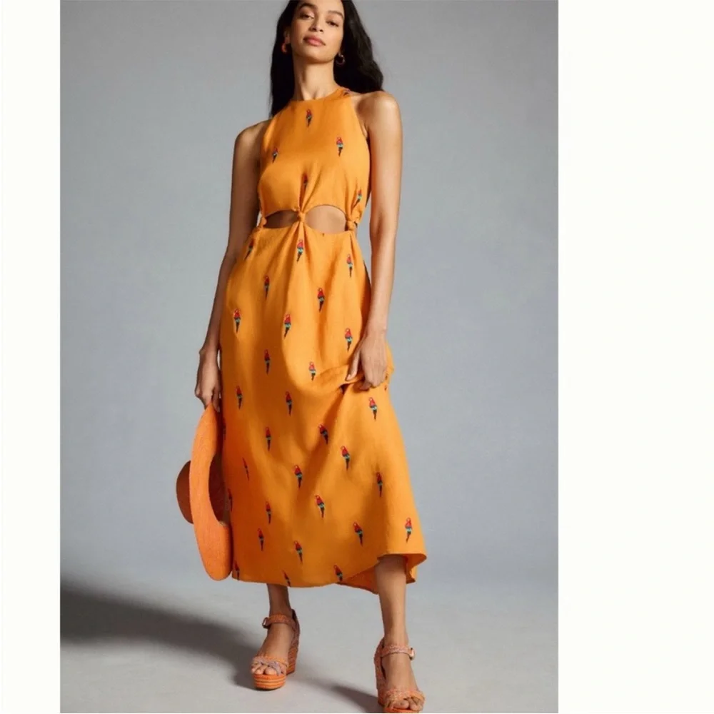 FARM Rio Orange Parrot Print Dress - Picture 1 of 13